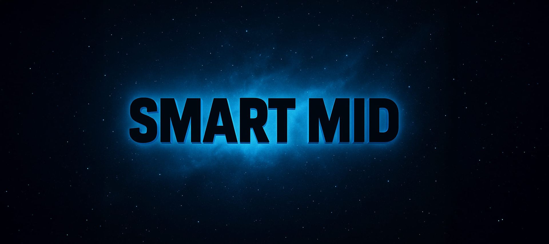 The words SMART MID in heavy black capitals, backlit by a blue glow against a dark starfield.